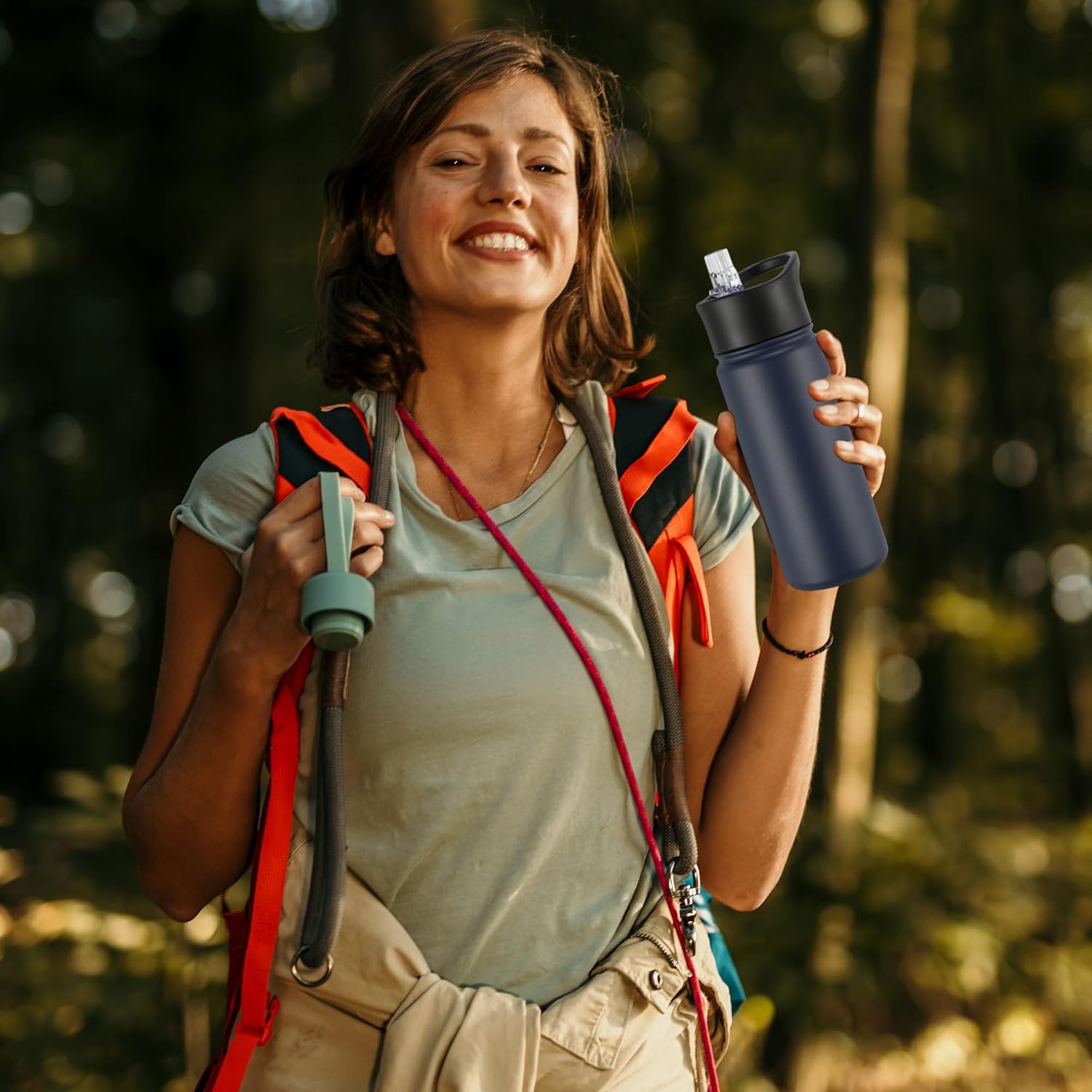 16 oz Insulated Water Bottle with Straw Lids, Stainless Steel Kids Water Bottles for School, Double Wall Vacuum Metal Water Bottle with Straw & Wide Mouth Lid, Navy 1 Pack - Image 5