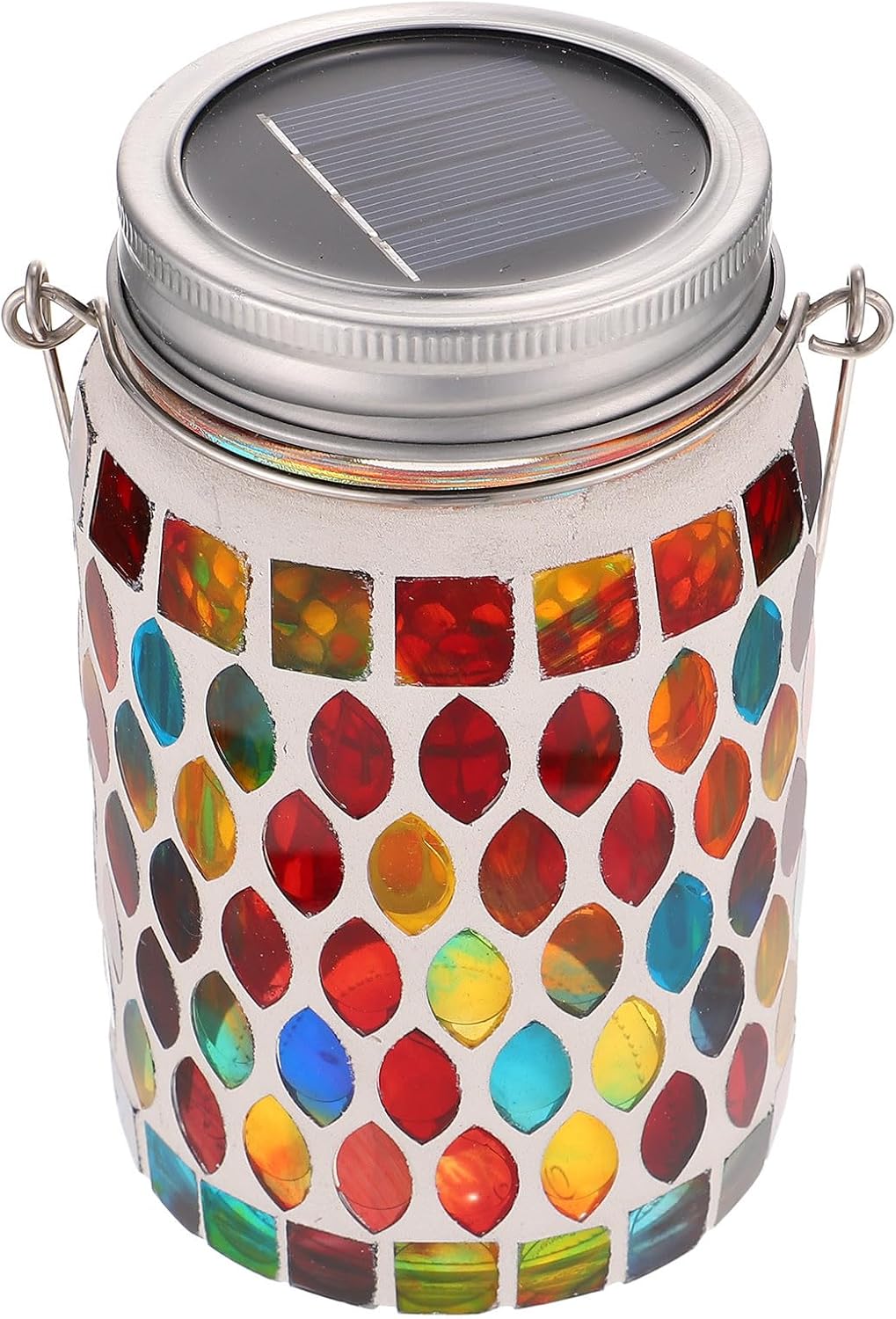 Solar Mosaic Outdoor Lantern Hanging Solar Garden Light Red Waterproof Patio Decor for Lawn and Porch