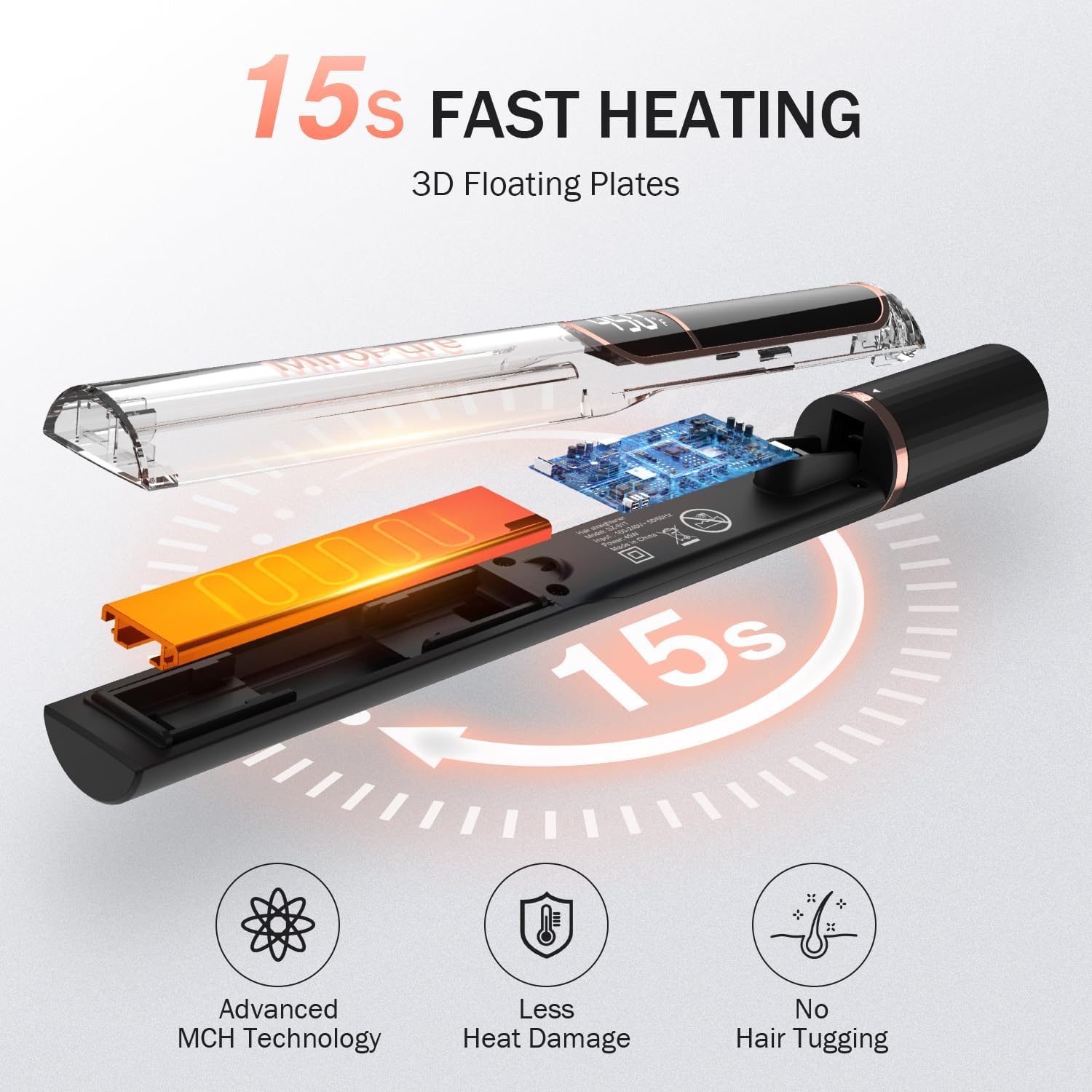 MiroPure Flat Iron Hair Straightener, 1 Inch Titanium Plates Hair Straightener with 15S Heat-up, Professional MCH Ceramic Negative Ion Hair Iron Dual Voltage for Women Hair with Auto Shut-Off - Image 4