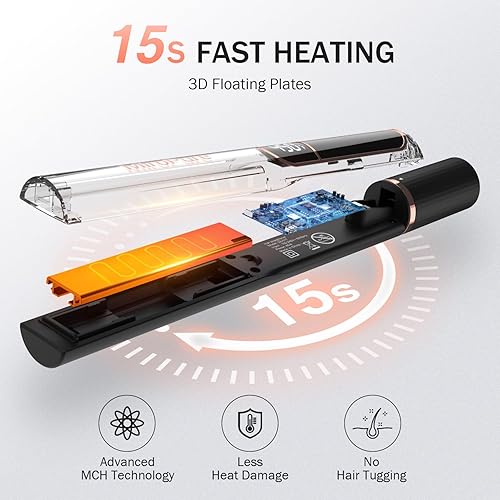 Miniatura 4 de MiroPure Plancha plana para el cabello, planchas de titanio de 1 pulgada con calentamiento 15S, plancha profesional de iones negativos de cerámica