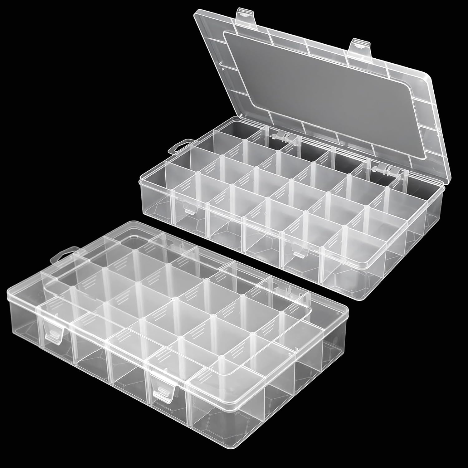 2 Pcs Large 24 Grids Plastic Organizer Box, Bead Organizer, Clear Plastic Organizers Box with Adjustable Dividers, Plastics Organizers Boxs, Clear Storage Boxs for Washi Tapes, Jewelry, Art DIY Crafts