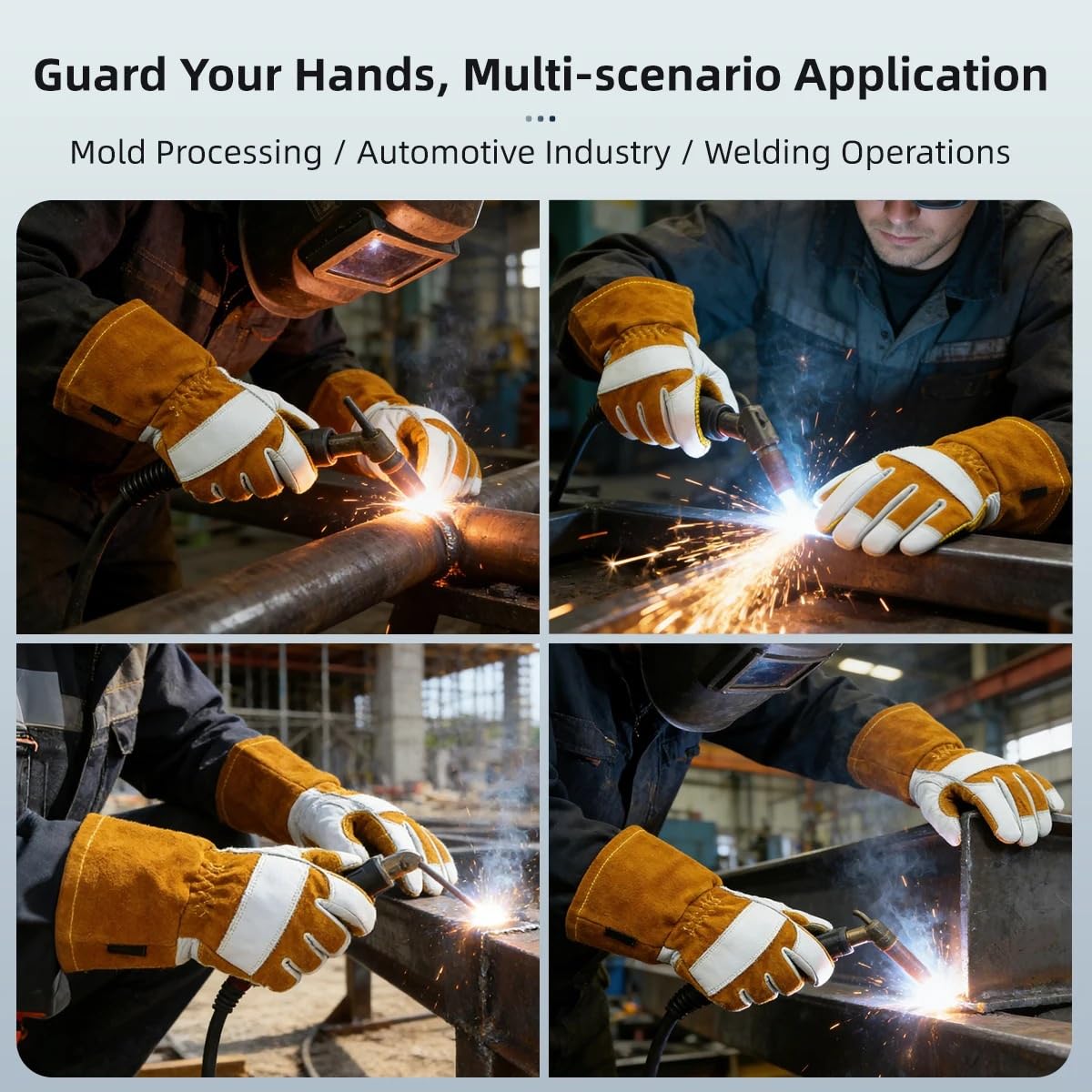 Guantes de trabajo de seguridad for soldadura MIG, de piel de vaca, resistentes al calor, puño largo con palma reforzada y dedo índice Industrial, 1 par(L)