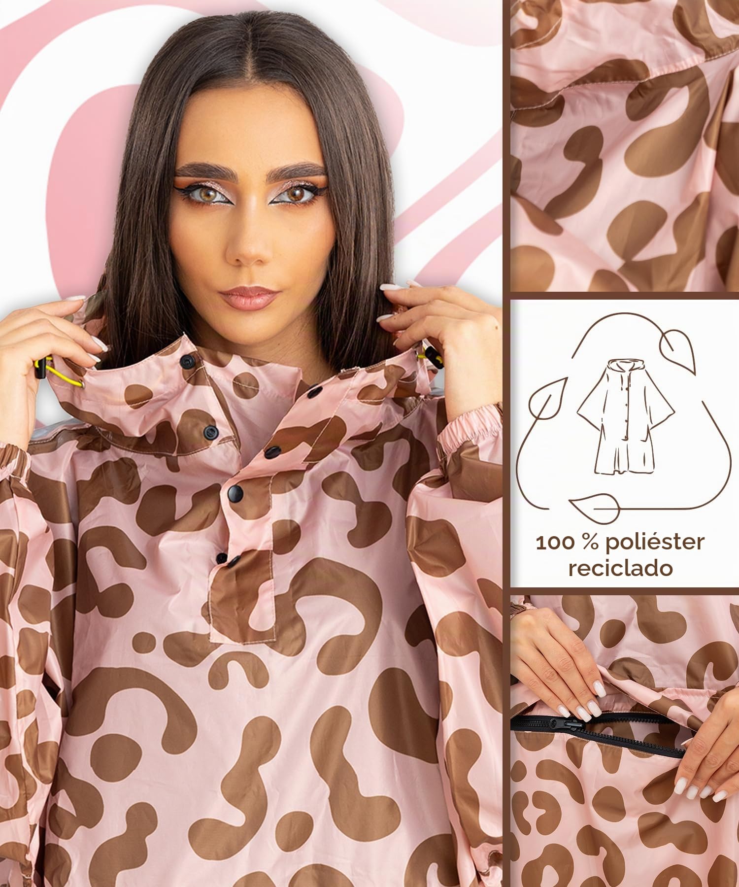 Jubi® Poncho de lluvia para mujer – 100% impermeable, ligero y transpirable | Poncho para mujer a prueba de viento para exterior, senderismo, camping y viajes – elegante protección contra la lluvia