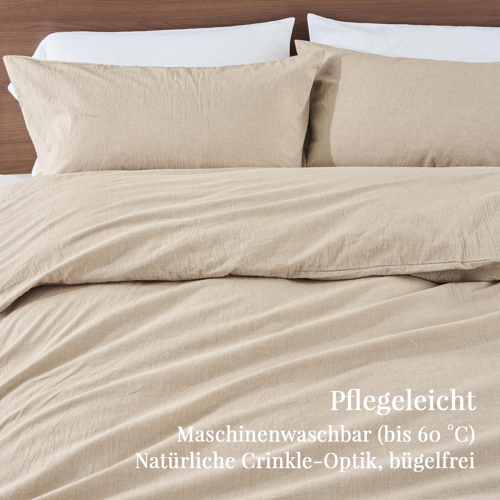 Bettwäsche 135x200 Baumwolle 4teilig Beige Superweiche 100% Vorgewaschene Baumwolle mit Leinenstruktur ÖKO-TEX Bettwäsche 4teilig 2 Bettbezüge 135x200+2 Kissenbezüge 80x80 mit Reißverschluss