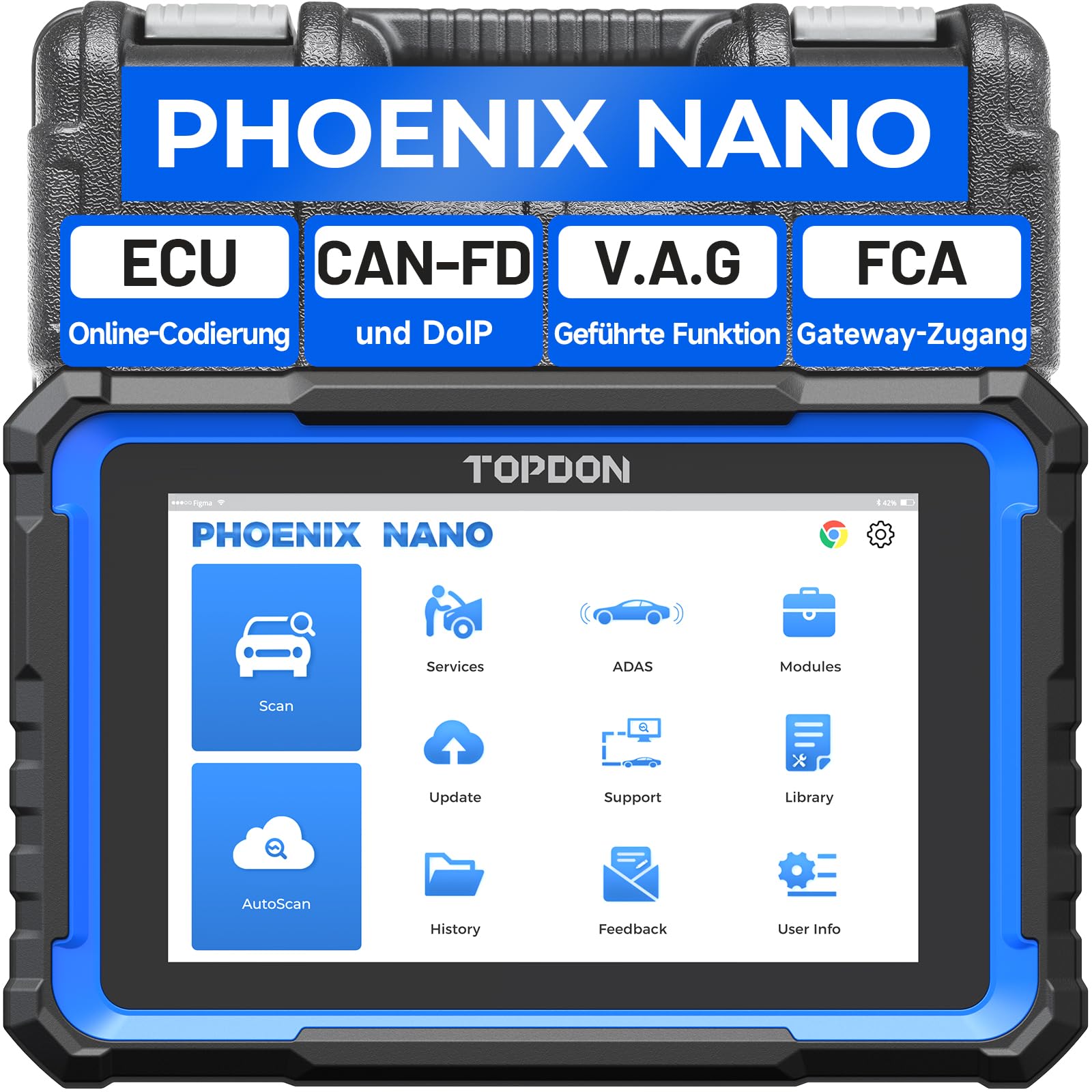 TOPDON Phoenix Nano OBD2 Diagnosegerät ECU Codiergerät mit Vollsystem