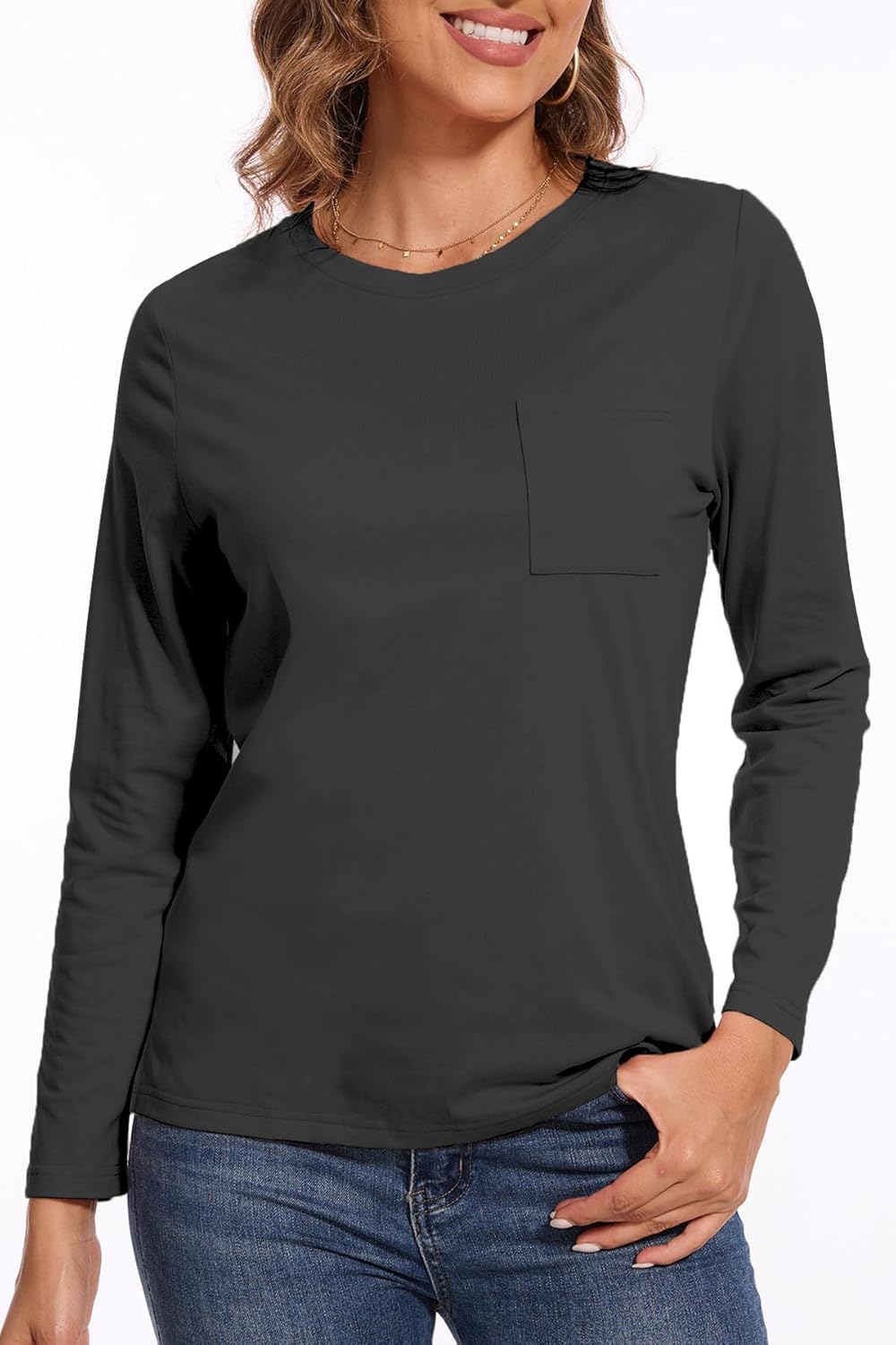 NEYOUQE Womens Fall Loose Plain Long Sleeve T Shirts Basic Tees Shirt Pocket Casual Comfy Tops Trendy T-Shirts(S-XXL) - Image 4