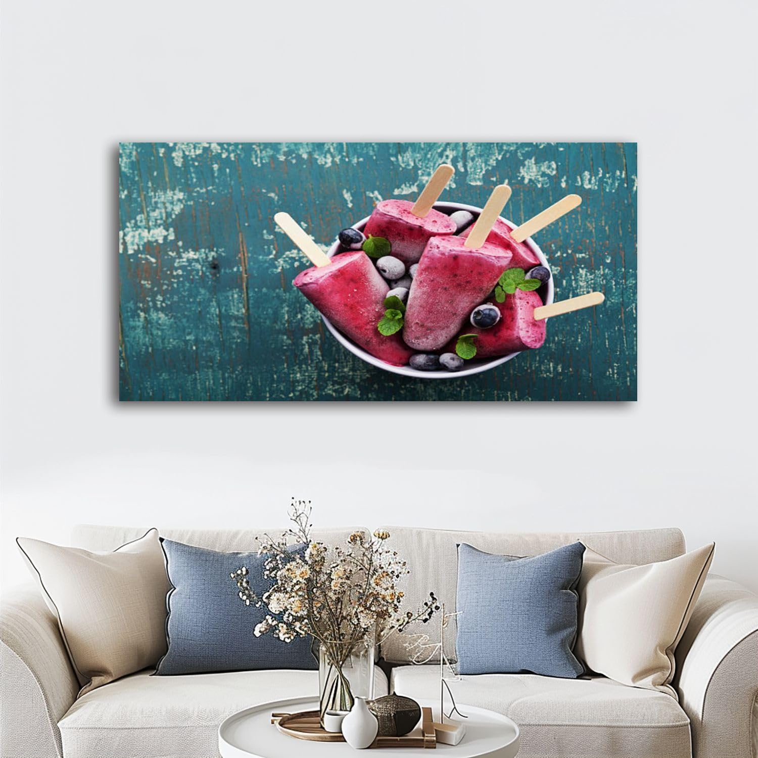 Cuadro Decorativo De Helado Con Arándanos - Lienzo 80x120 Cm, Vertical, Para Salón O Cocina