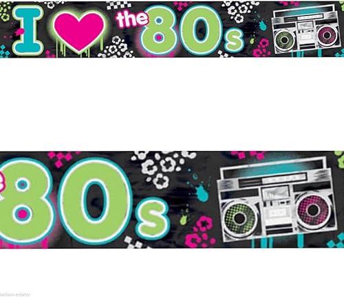 Miniatura 3 de Cartel de aluminio multicolor con texto en inglés "I Love The 80's  25 pies (paquete de 1)  Decoraciones de fiesta con temática de discoteca retro