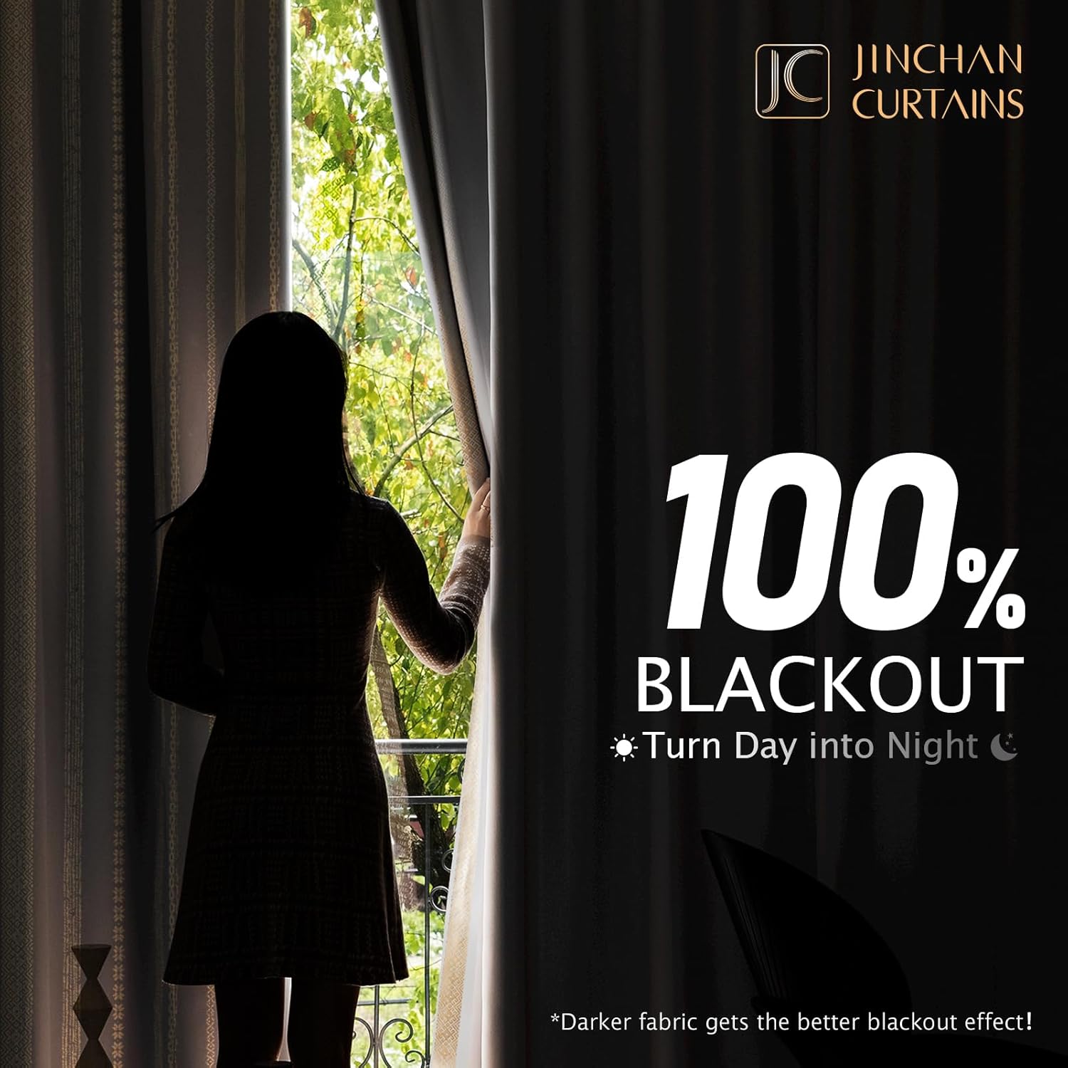 jinchan 100% Blackout Curtains 84 Inches Long for Bedroom, Boho Curtains Golden Geometric Foil Printed on Off White Back Tab Rod Pocket Holiday Room Darkening Drapes Farmhouse 2 Panels