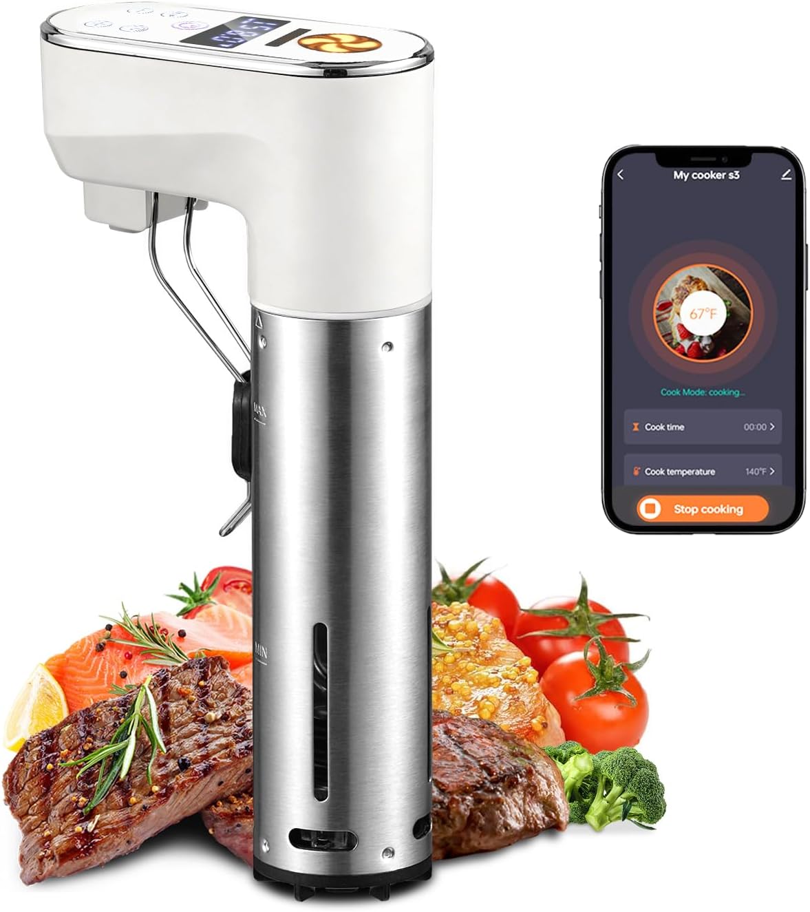 1300W Sous Vide Cooker,WIFI Sous Vide Machines,Immersion Circulator,Precision Cooker,Recipes,Accurate Temperature and Time Control,IPX7 Waterproof,Ultra Quiet,Fast Heating,APP Recipes Timer