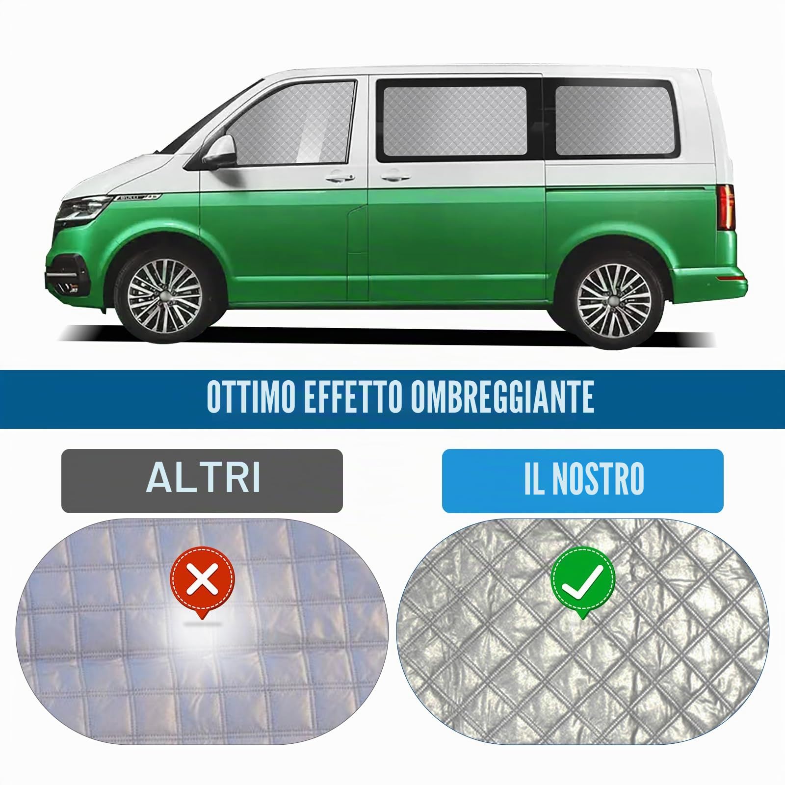Set di 8 tappetini termici per cabina auto LWB VW T4, di lusso interno parasole per auto, set di tende termiche, oscuranti, protezione solare per parabrezza