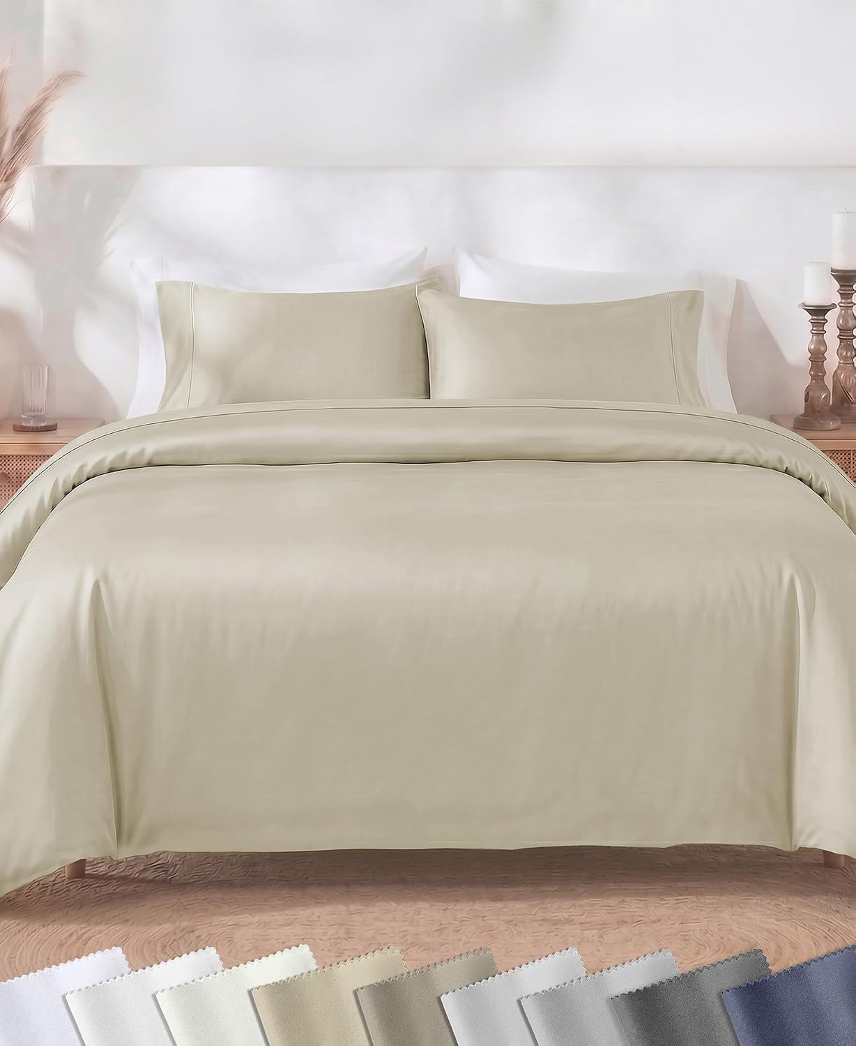 California Design Den Luxury King Duvet Cover Set, Beige