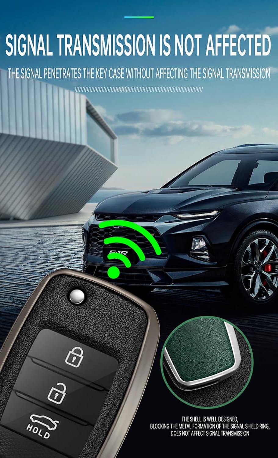 SANRILY PU Leather 3/4 Button Flip Key Fob Cover Fit for Kia Forte Optima Rio Sedona Sorento Soul Sportage fit for Hyundai Elantra Genesis Sonata Keyless with Keychain Black-Green