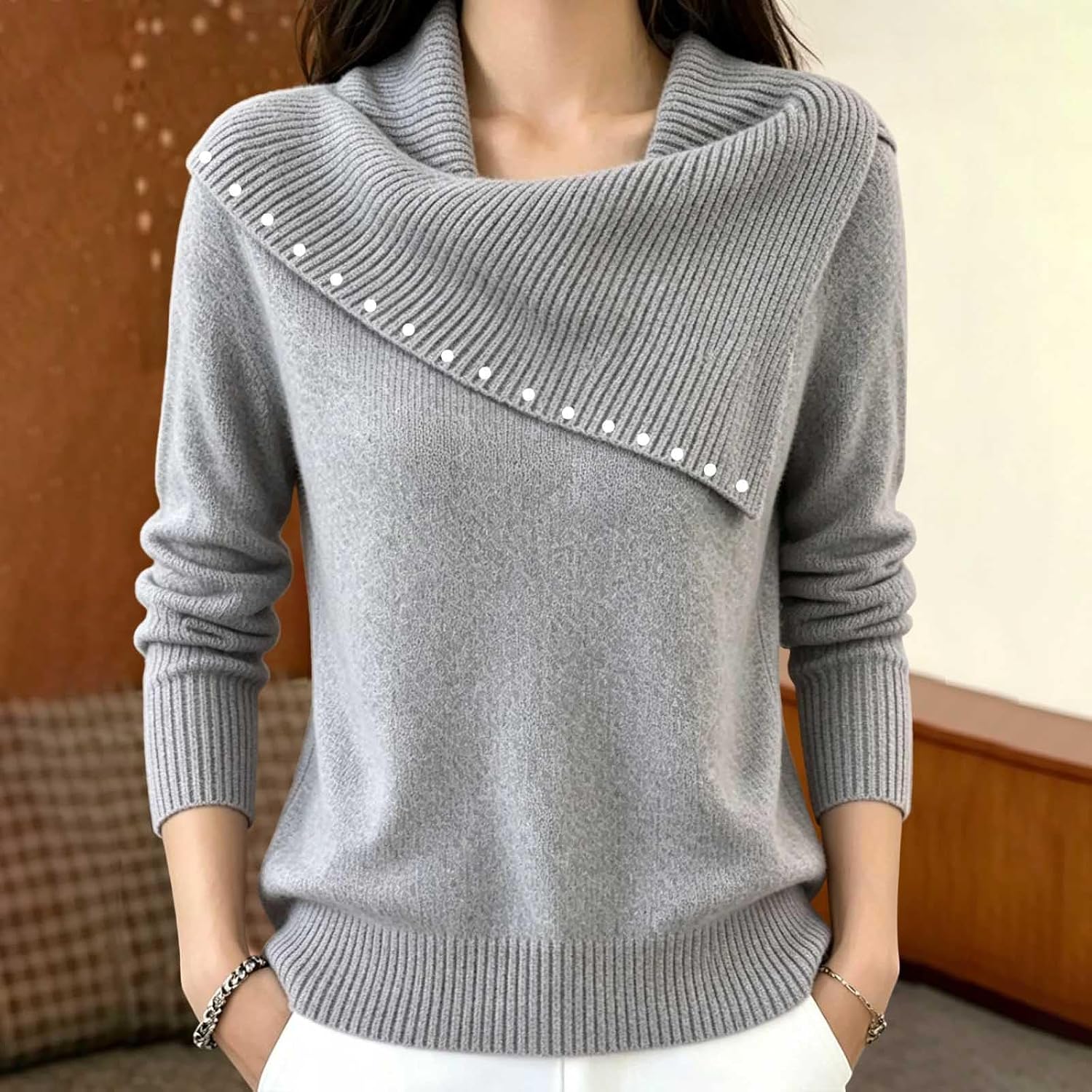 Sweaters for Women Cowl Neck Casual Warm Knit Pullover Tops