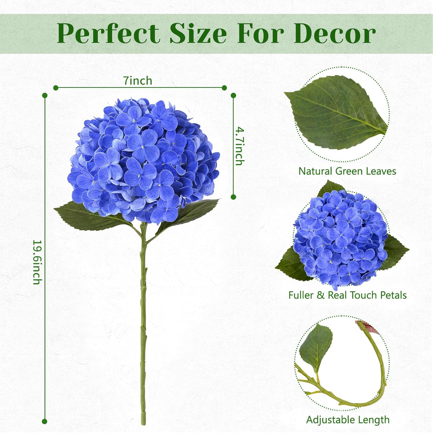 6 Pcs Dark Blue Hydrangea Artificial Flowers, Latex Real Touch Hydrangea Flowers, 19.6'' Full Faux Hydrangea Flowers Fake Flowers for Home Decor Party Wedding Centerpiece Bouquet Floral Arrangements