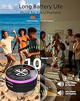 Vista 4 de Altavoz de ducha Bluetooth MuGo, sonido estéreo HD 360°, altavoz inalámbrico impermeable IPX7 Bluetooth 5.3 con luces RGB, ventosa y micrófono