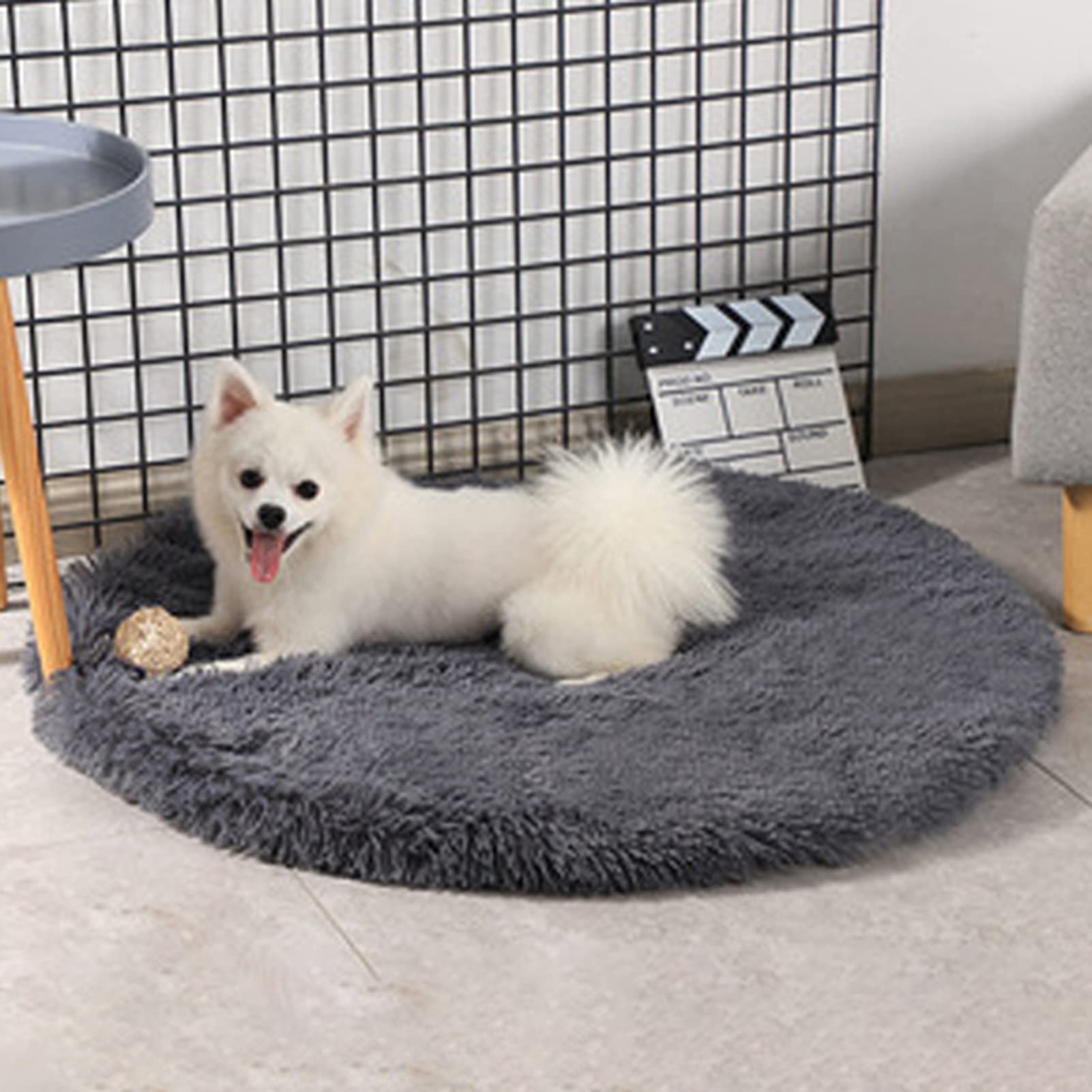 Round Plush Cat Bed Dog Bed for Small, Medium & Large Dogs & Cats,Soft Bed Comfy Nest Pet Bed Calming Dog Bed Fluffy Plush Cat Bed, Washable Round Pet Bed Dark Gray L