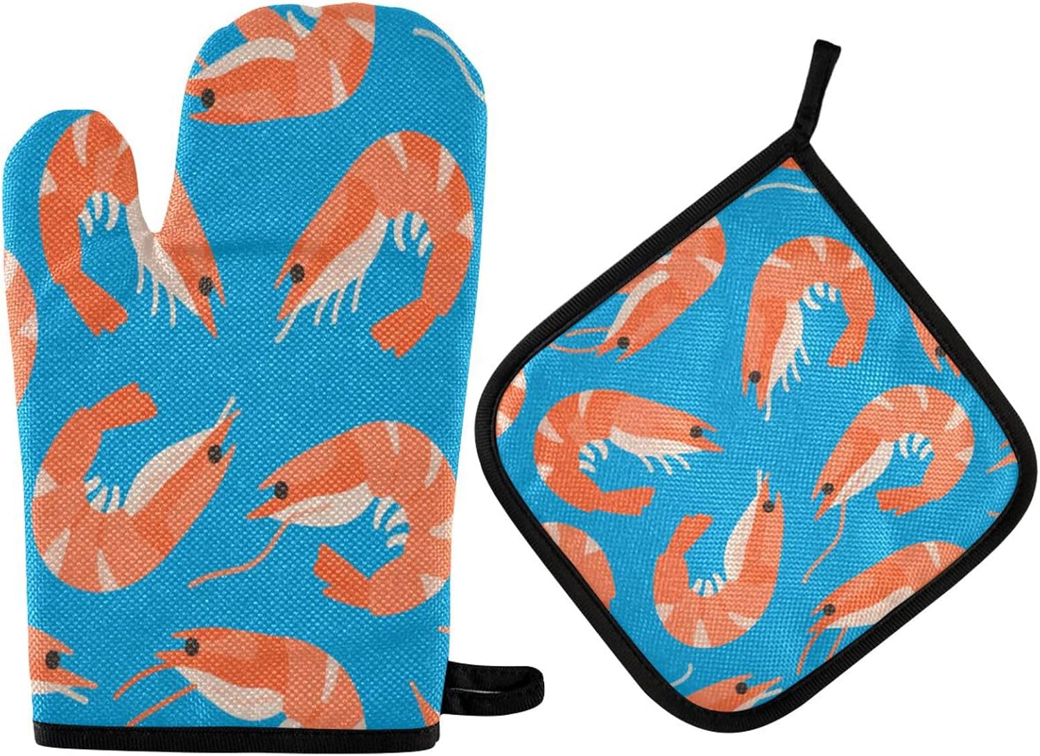 QUGRL Oven Mitts and Pot Holders Set Repeating Hippo Design on Blue Kitchen Oven Gloves Hot Pads Heat Resistant Handling Cooking Cookware Bakeware BBQ