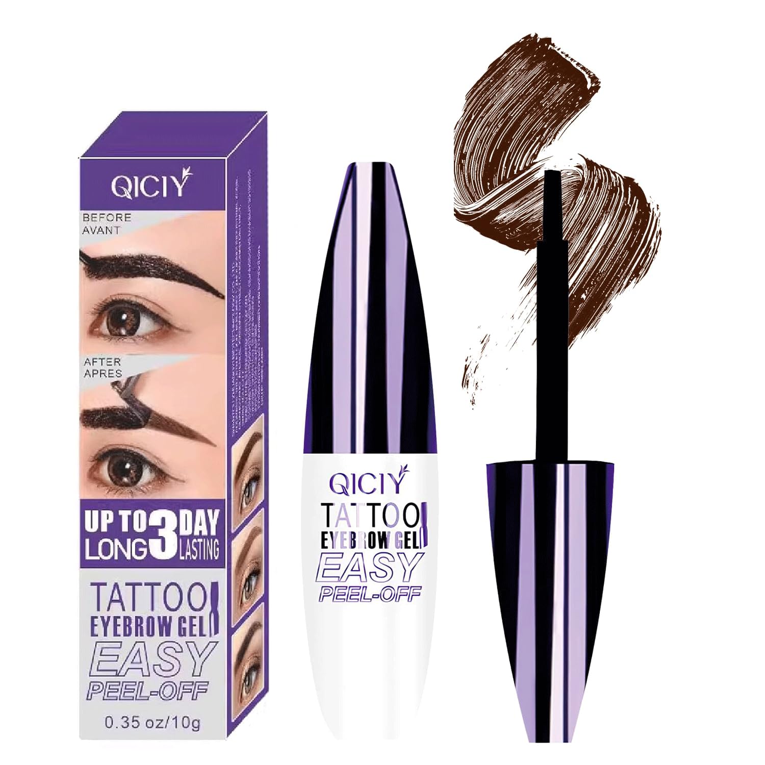Easy Peel-Off Eyebrow Gel Tint Kit – Waterproof, Sweatproof Brown Brow Gel for Flawless Salon-Quality Brows in Minutes – Natural-Looking, Long-Lasting Peel-Off Eyebrow Tint (Dark Brown, 1)