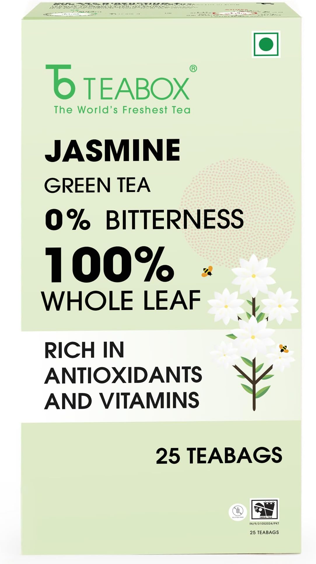 Jasmine Green Tea | 25 Pyramid Whole Leaf Teabags | Natural Jasmine Aroma | Premium Blend Sourced from Madurai