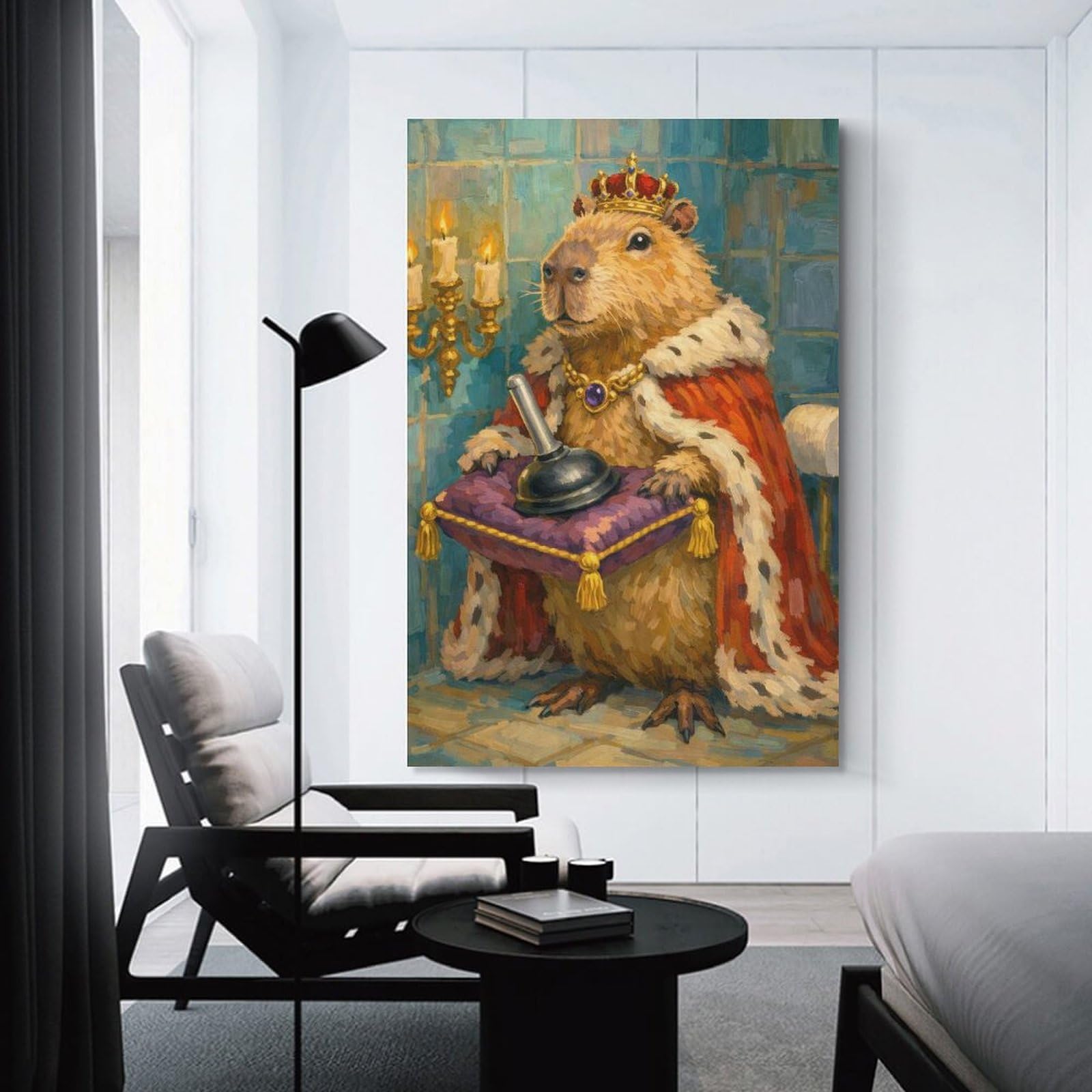 Junmoney Unframe-Style-19 Capybara King On The Throne Wall Picture Print, 24X36inch(60X90cm), For New Homes, Bedrooms Or Workspaces, Thoughtful Wall Decor For Art Lovers