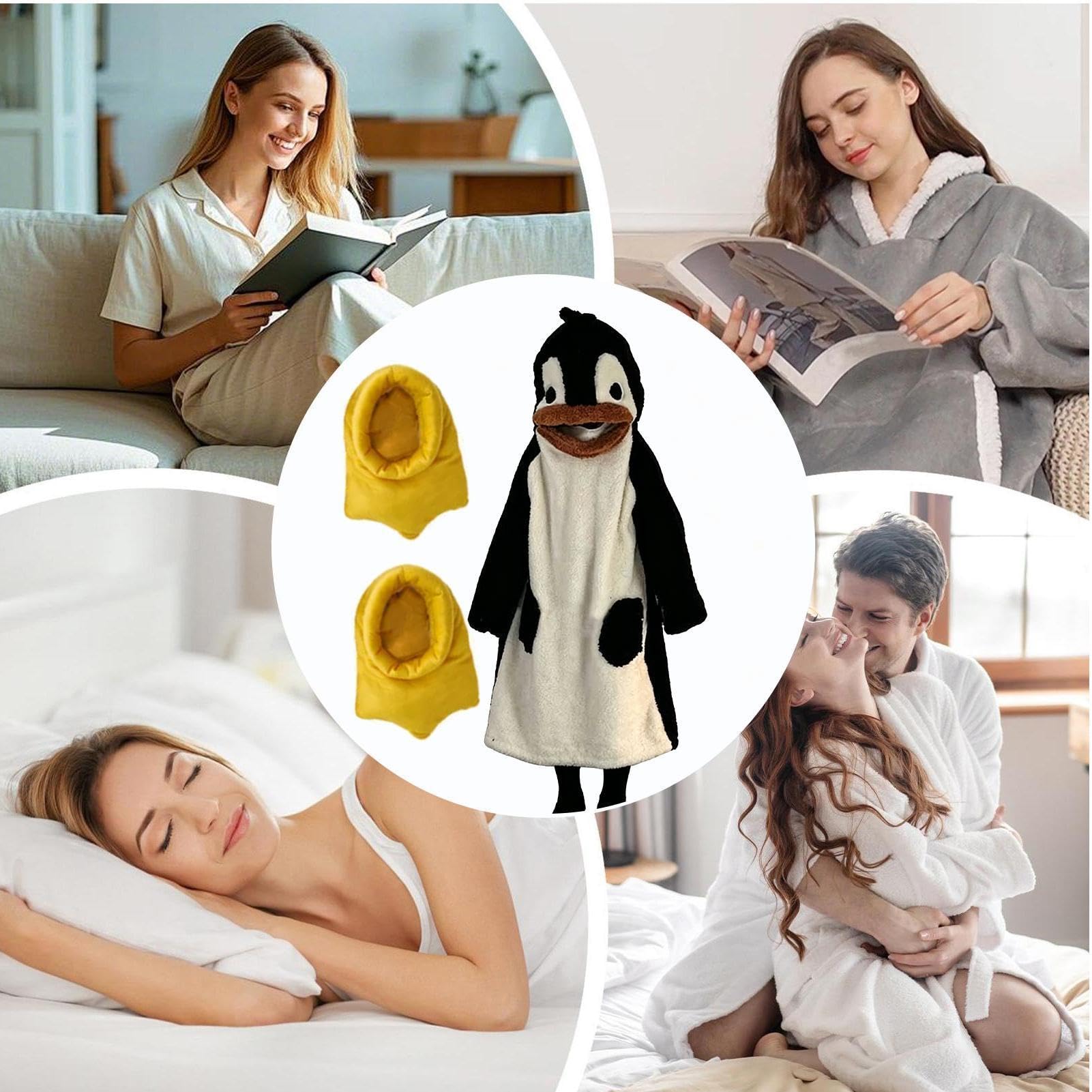 Felpa oversize – Morbido pigiama a forma di animale con maniche e scarpe, felpa con cappuccio a pinguino, tuta intera in pile, accogliente costume cosplay per donne, uomini, bambini, casa, soggiorno