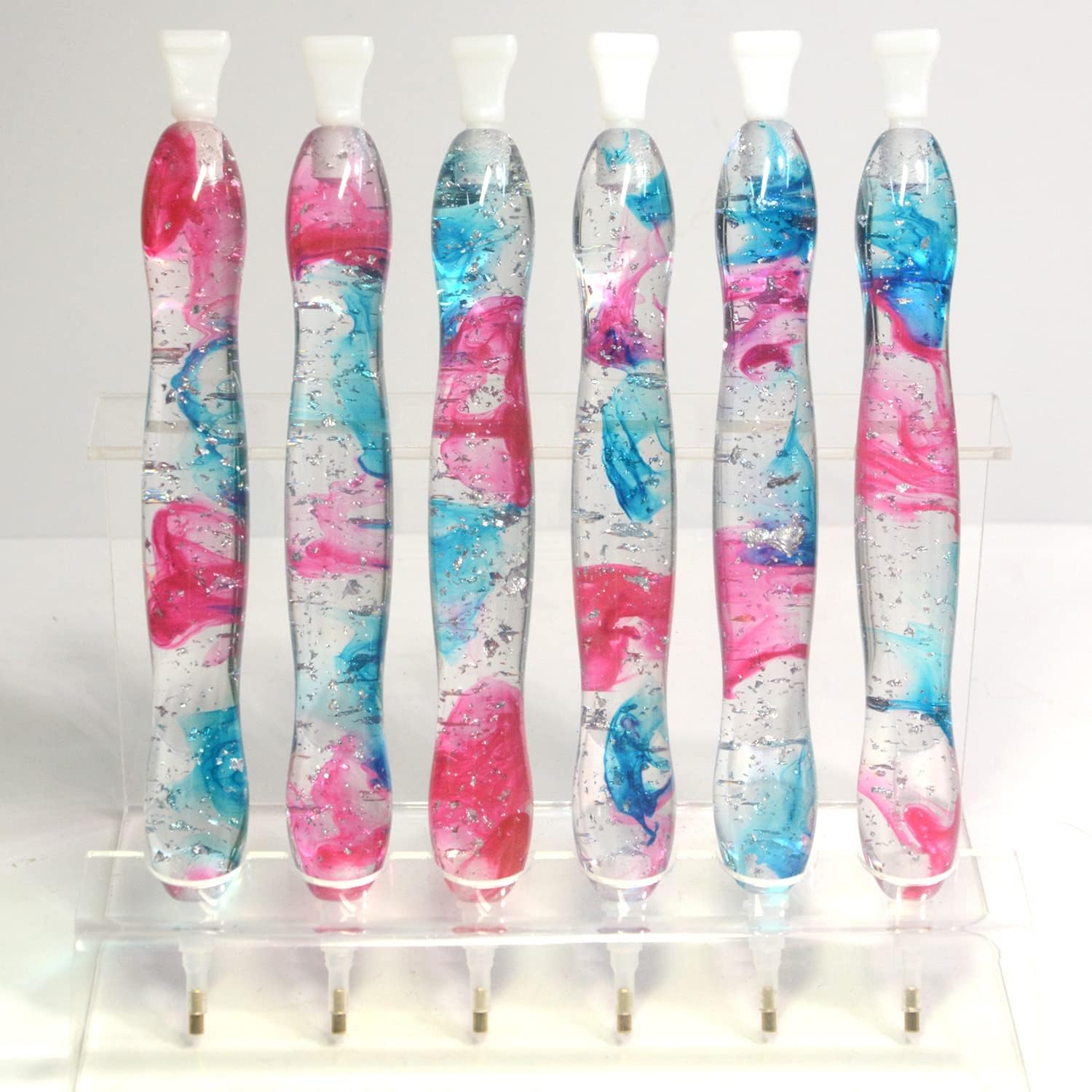 (2 Packs) Handmade 5D Diamond Painting Art Drill Pen Kit Tool Accessory with 14 Multi Placer Tips Purple Pink, Blue Pink
