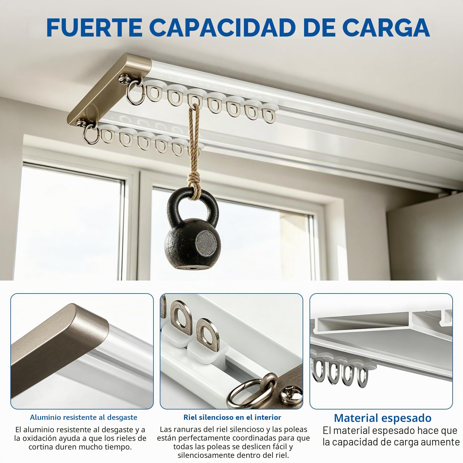 Riel de cortina de 2 vías, 4M, silencioso, de doble fila, de aleación de aluminio, riel de cortina silencioso de doble fila, riel de techo divisor de espacio para sala de estar, dormitorio