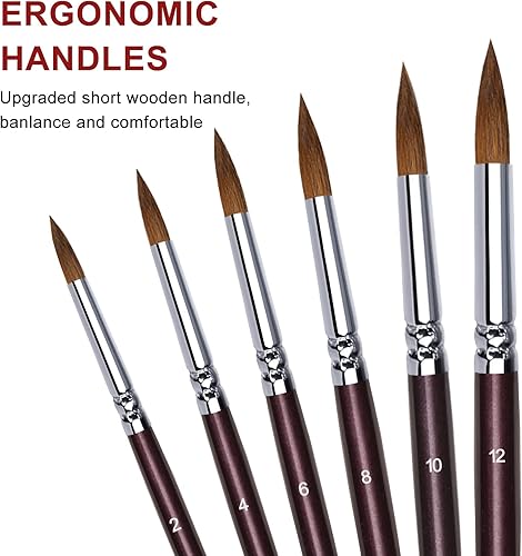 Miniatura 6 de Kolinsky - Juego de pinceles de acuarela de pelo puro Kolinsky Sable puntiagudo redondo, 6 pinceles de punta redonda, pincel acrílico para acuarela,