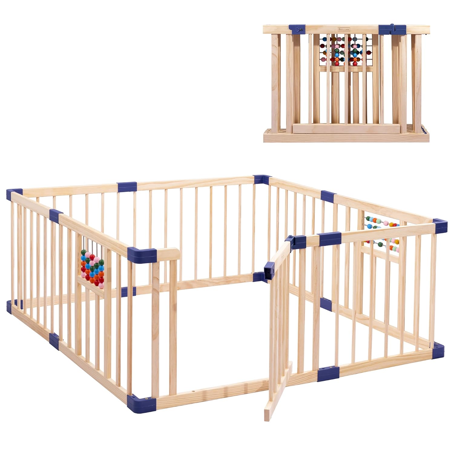 Solid Wood Baby Playpen with Colorful Beads and Gate Kuwait Ubuy
