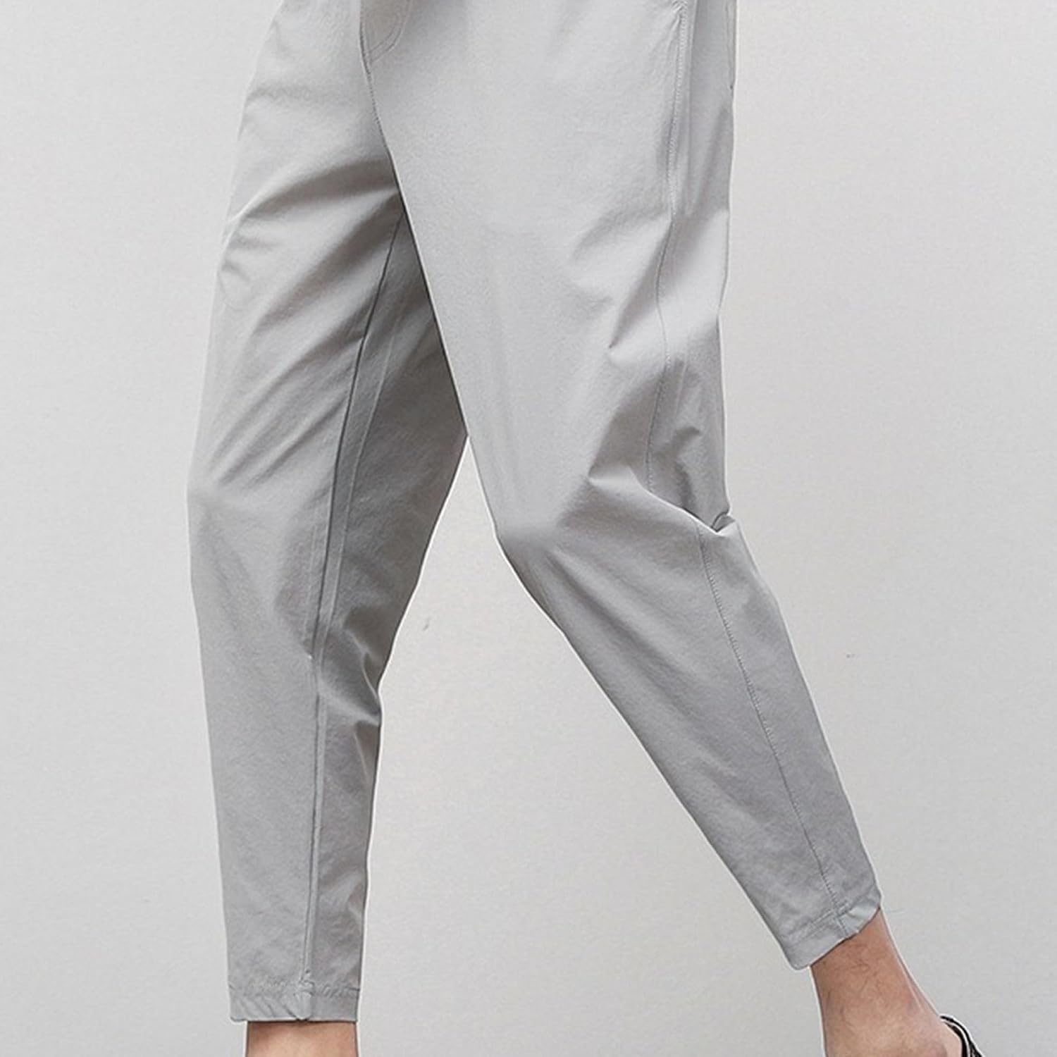 DGHM-JLMY Men's Summer Slim Jogging Casual Capri Pants Lightweight Elastic Waist Pants with Pockets Solid Pull-On Sweatpants