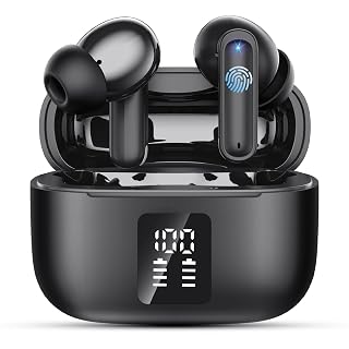 IKT ANC Wireless Earbuds, Bluetooth 6.0 Headphones with 4 ENC Noise Cancelling Mic, 50H Playtime HiFi Stereo in Ear Earphones, IPX7 Waterproof Deep Bass Sports Earbuds with LED Display & USB-C, Black