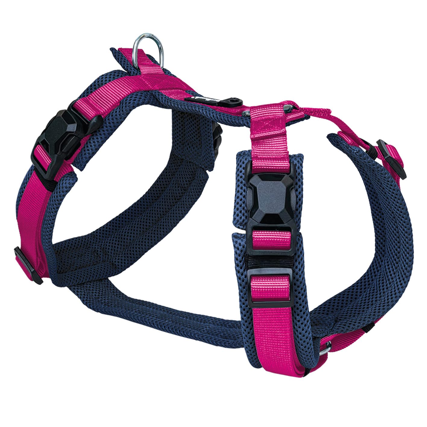 Petlando Hundegeschirr Magnetech Y-Comfort – Innovative Magnetschnalle, atmungsaktiv, mit Mesh gepolstert, stufenlos verstellbar – Navy/Fuchsia XS (Halsumfang 28-52cm, Brustumfang 32-50cm)