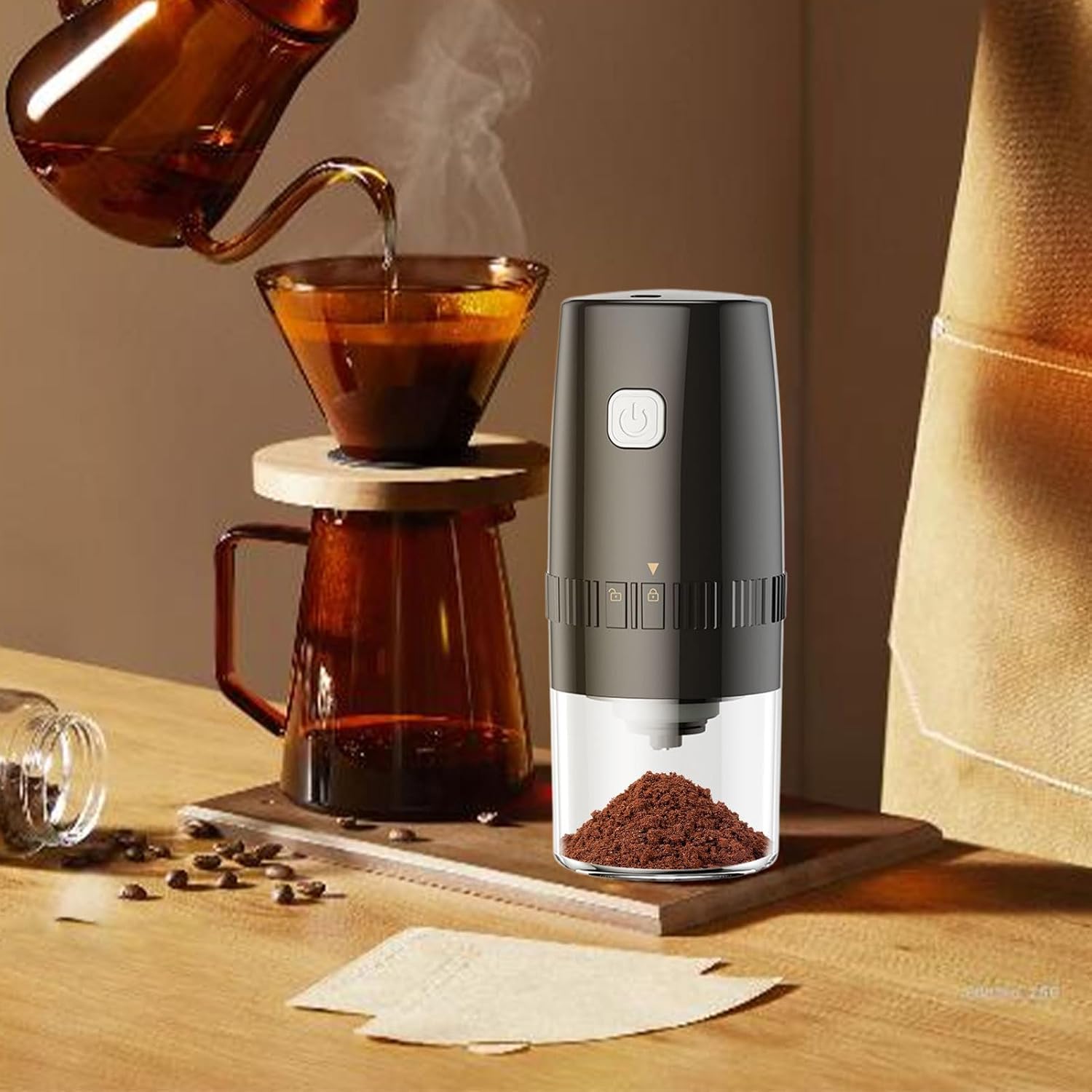 Electric Coffee Grinder - Bean Milling Machine for Home Brewing | Stainless Steel Blade System with Touch Pulse Control, Fine Powder Grinding Tool, Kitchen Beverage Preparation 7.48x3.15x3.15 in