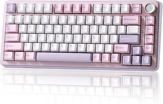 YUNZII B75 PRO Wireless Mechanical Keyboard,75% Layout with Knob,Hot Swap Gasket Custom Structure,Creamy Pre-lubed Switches,RGB Backlit,Bluetooth/Type-C/2.4G for Win/Mac(Cocoa Cream V2 Switch,Purple