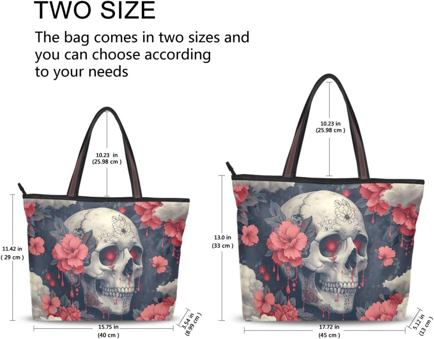 ALAZA Sugar Skull Flower Sylish Retro Women Tote Bag Handbag Large Capacity Shoulder Bags L