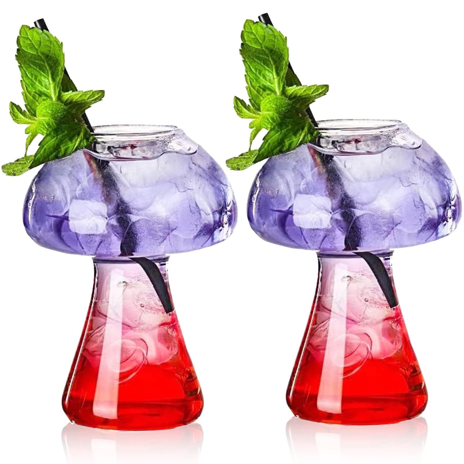 JAFFIUST 2PCS Mushroom Glasses - Creative Cocktail Glass Cup, Clear Shaped Drinks Cups 250ml for Party, KTV Bar Club (Transparent)