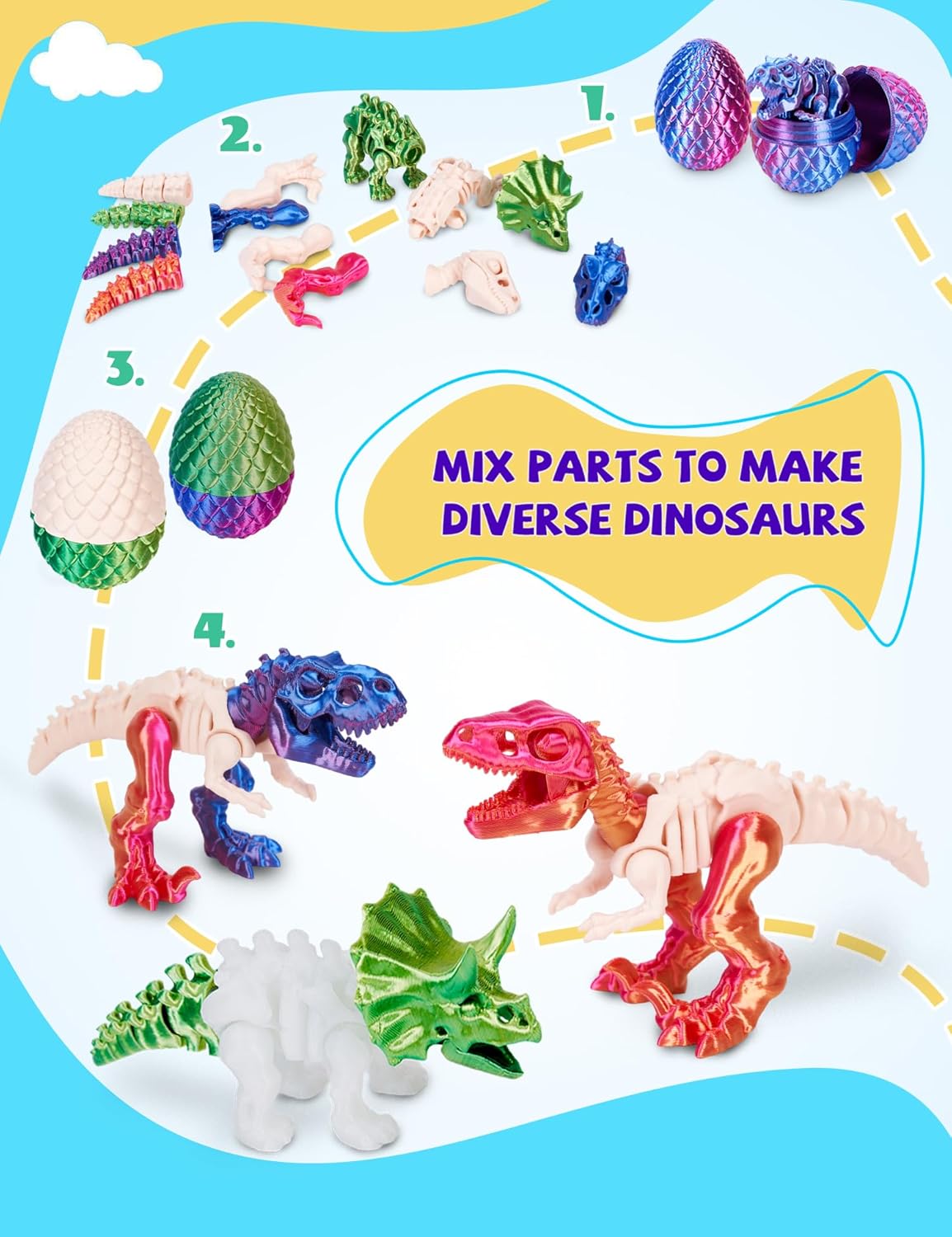2PCS 3D Printed Dinosaur Easter Eggs - DIY Assembly Kit to Build Articulated Skeletons, STEM Educational Toys & Fidget Sensory Toys for Kids - Image 5