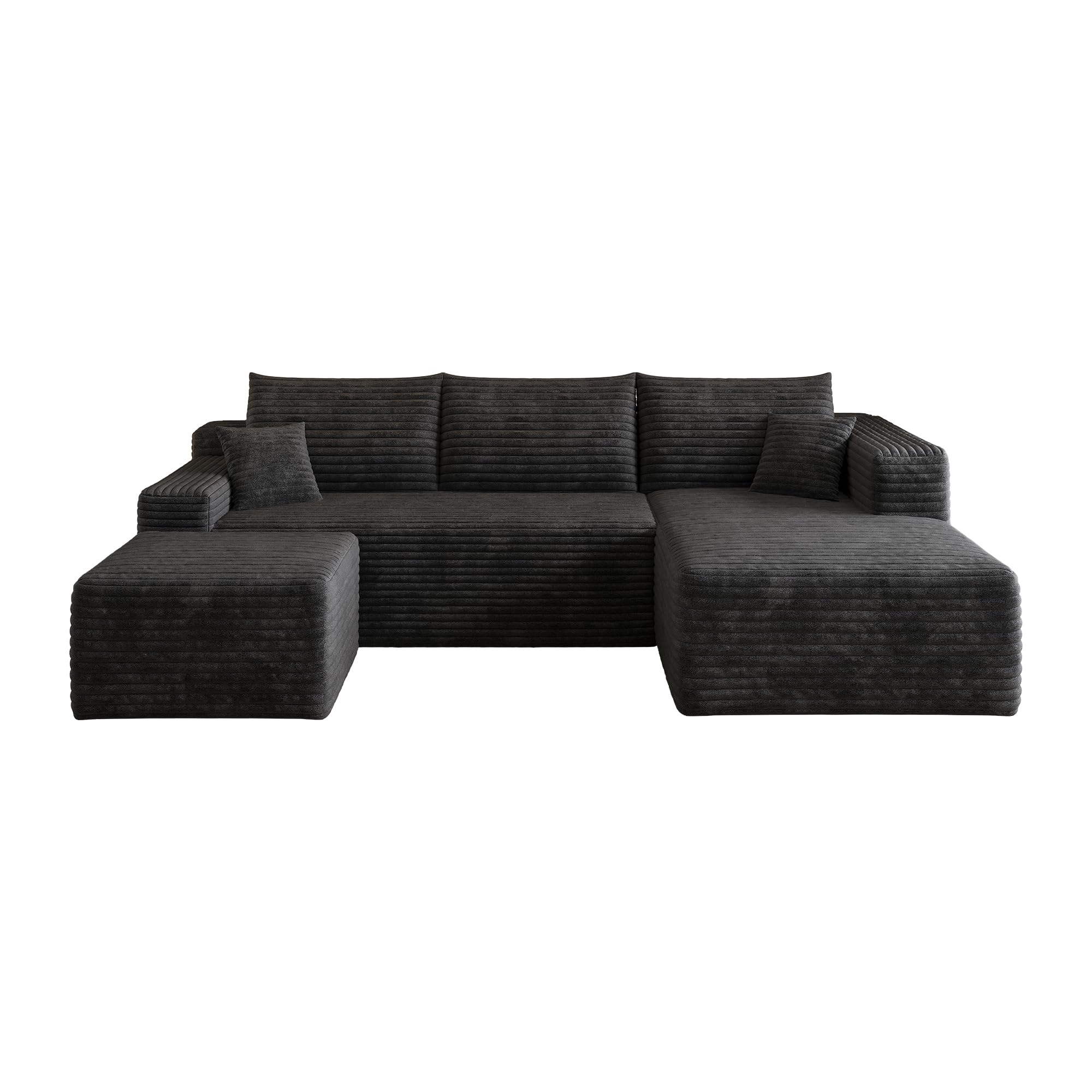 Boneless - Sofá esquinero modular con taburete, sofá de esquina en forma de U sin montaje, sofá tapizado de pana combinable, negro de 3 plazas+1, negro (Black-Right-U, 4)