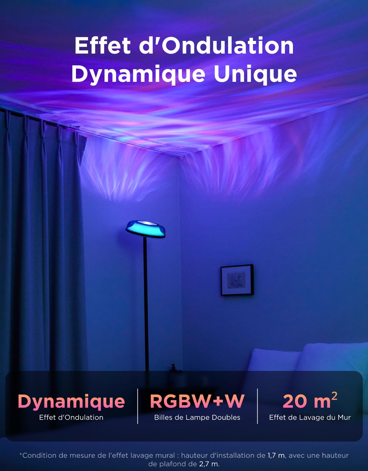 Govee Lampadaire Salon à Trois Zones Indépendantes, RGBIC d'Éclairage Ondulé Blanc Chaud & Froid, Compatible avec Matter et Alexa, 80+ Modes Scène, 1000lm, 2700-6500K, Idéal pour Salon, Chambre,Bureau