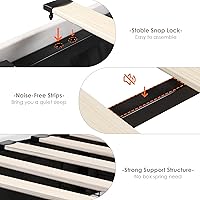 Vista 9 de HIFIT Marco de cama matrimonial LED completo con estación de carga y 4 cajones de almacenamiento, cama plataforma tapizada en terciopelo con 2-Blanco