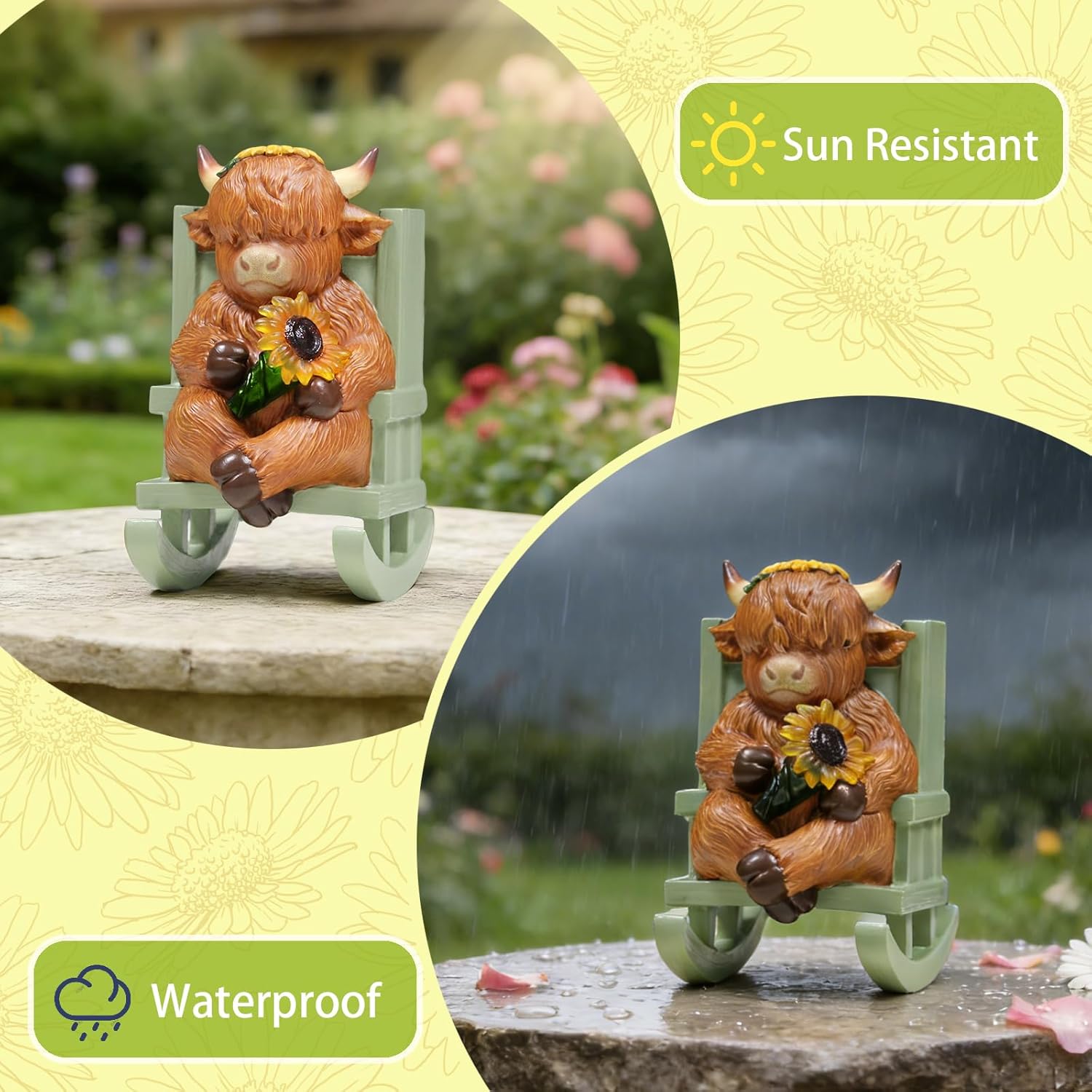 Solar Garden Statues Highland Cow Garden Decor Resin Highland Cow Statue with Light Animal Figurine Outdoor Yard Patio Lawn Decoration Housewarming Valentines Day Gifts 3.5 * 5 * 6.5 in