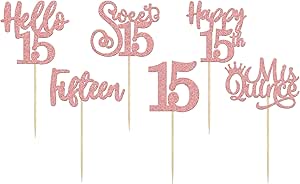 Amazon.com: 36Pcs Rose Gold Glitter 15th Birthday Cupcake Toppers Hello ...