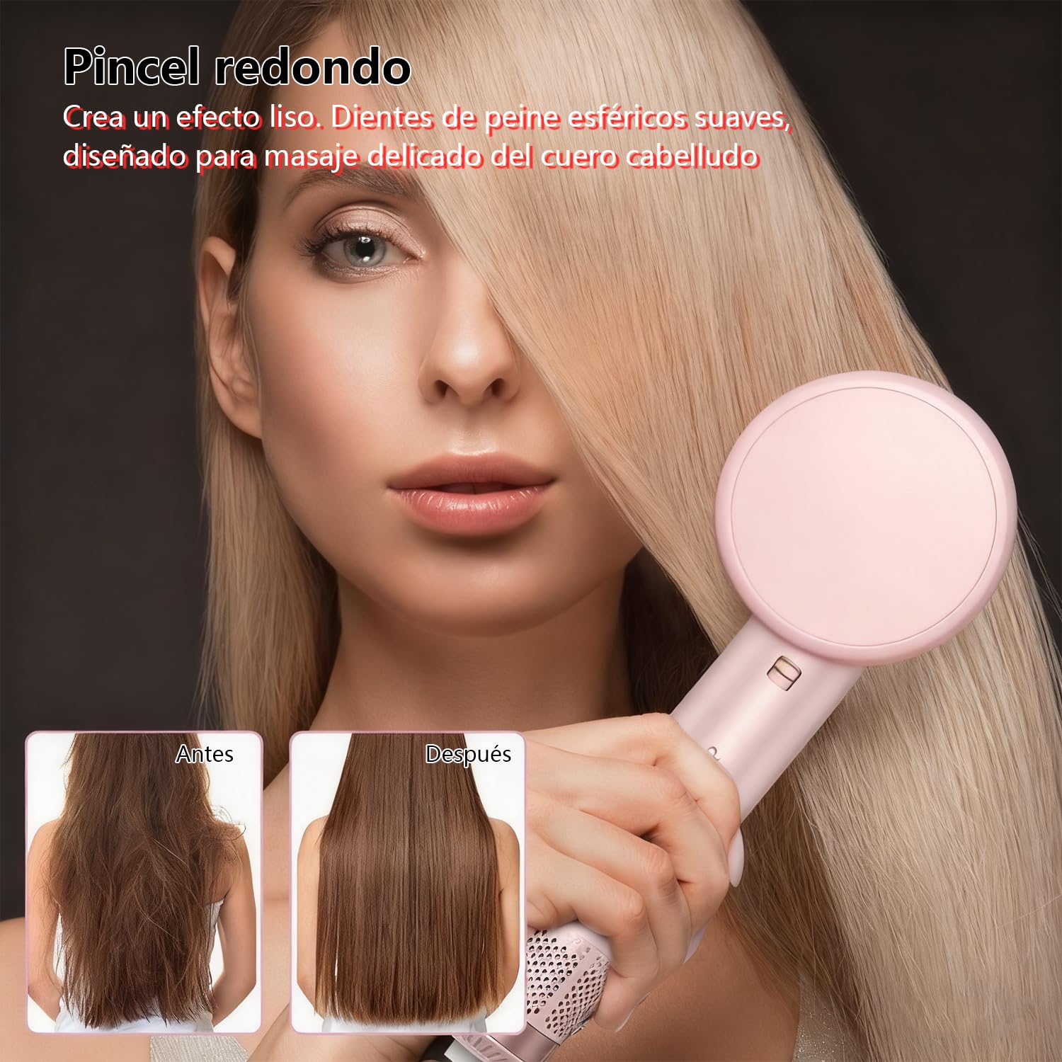 Dryhsip Cepillo Secador, Cepillo de Aire Caliente 5 en 1, Secador y Moldeador con Cabezales Desmontables (Rizador, Voluminizador, Alisador, Rizador), Viaje Ligeros para Mujeres (Pink)