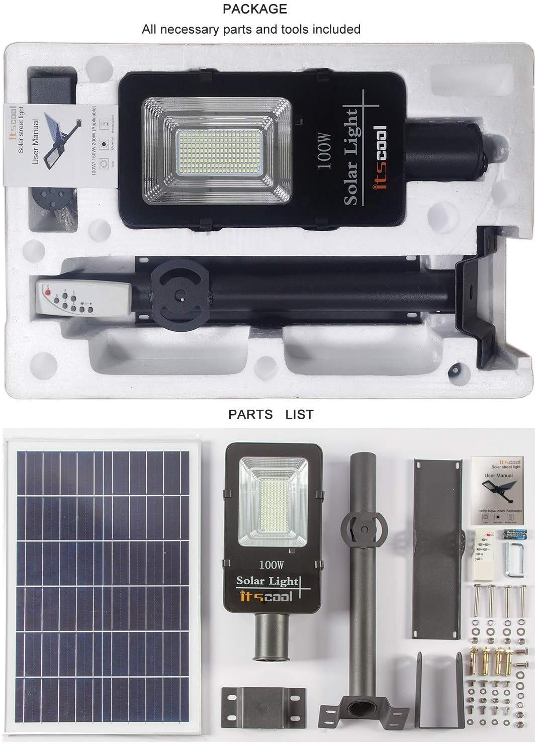 Up To 40% OFF Solar Street Lights, Itscool 100W Solar Outdoor Street Lamp IP65 Waterproof 6000 Lumen 160 LED with Remote Control Solar Flood Light for Street, Garden and Parking Lot