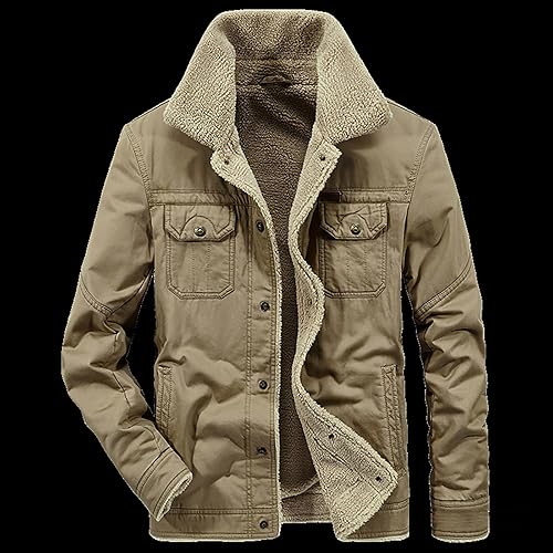 Miniatura 5 de Chaqueta de algodón para hombre, con forro polar, cálida, color sólido, casual, con broches de presión, con múltiples bolsillos