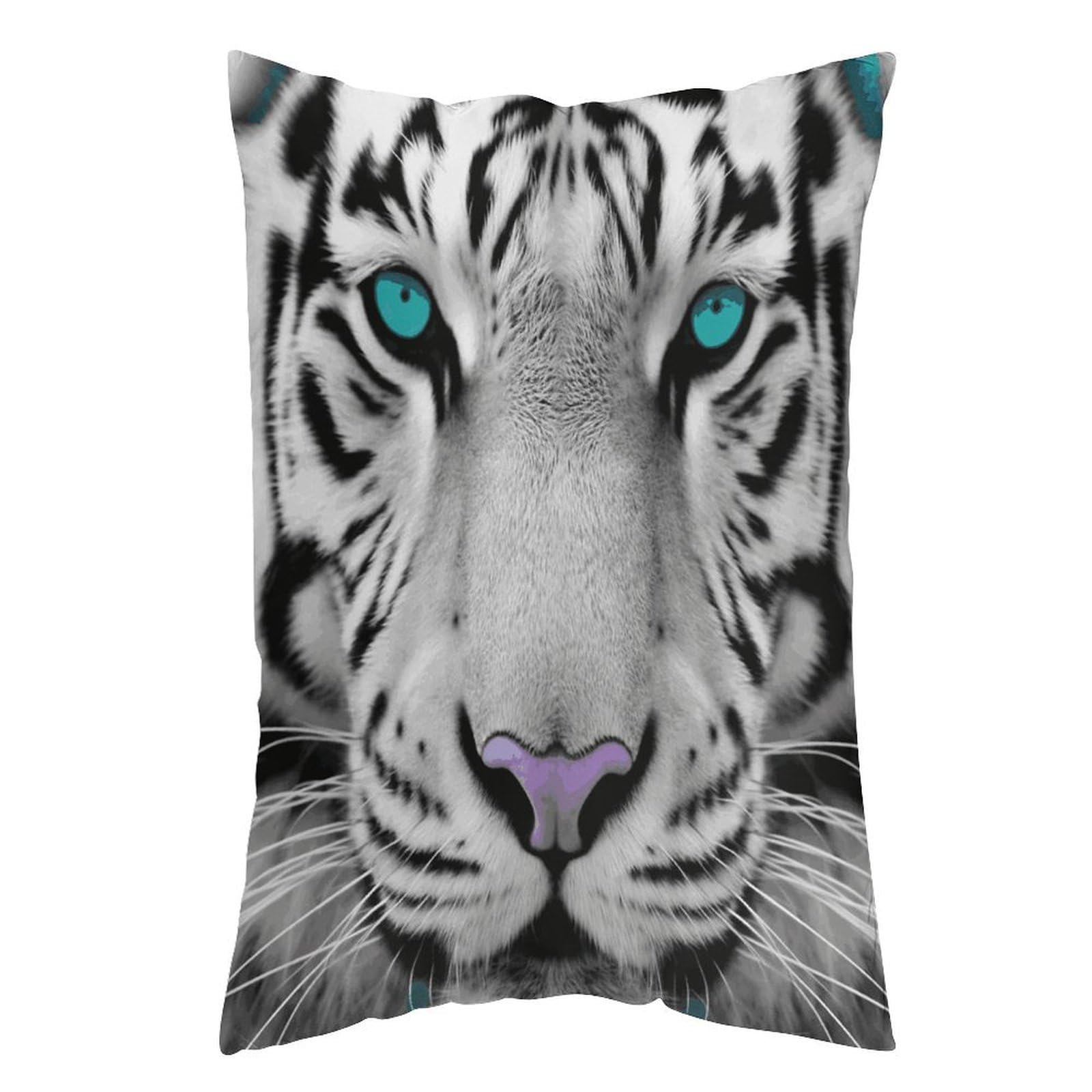 LDGSUPH Tiger with Teal Eyes Pillow Cases Soft Pillowcase with Invisible Zipper Wrinkle Resistant Pillow Covers Breathable Removable Pillow Protector for Bed Sofa Car 16 "x24