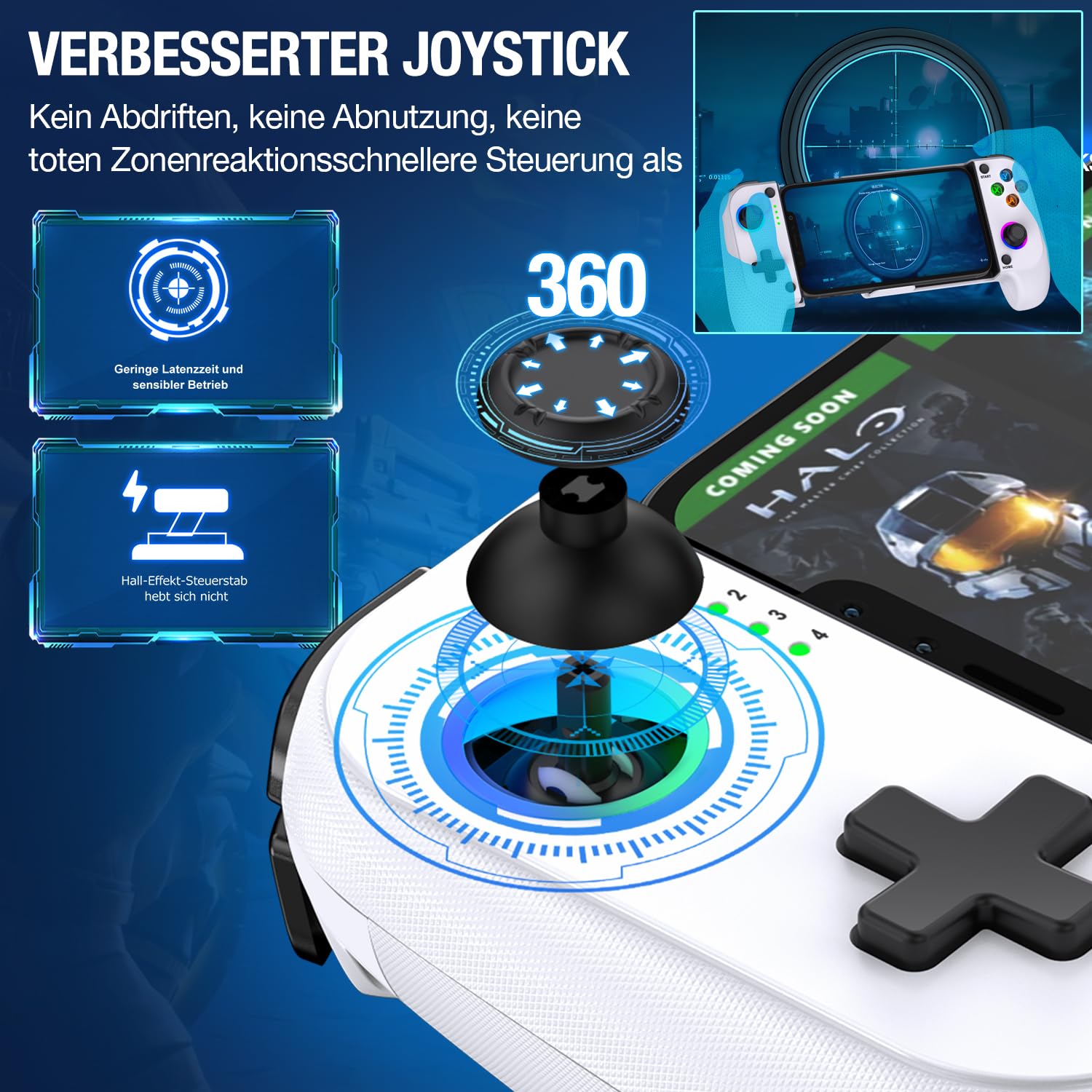 Elegamefy Controller cellulare per iPhone/Android, smartphone controller con joystick aggiornato senza zone morte, coloful luce mobile gaming controller per cellulare supporto cellulare