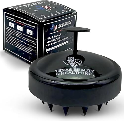 Texas Beauty & Health - Cepillo masajeador de cuero cabelludo con cerdas de silicona suaves para apoyo al crecimiento del cabello y eliminación de