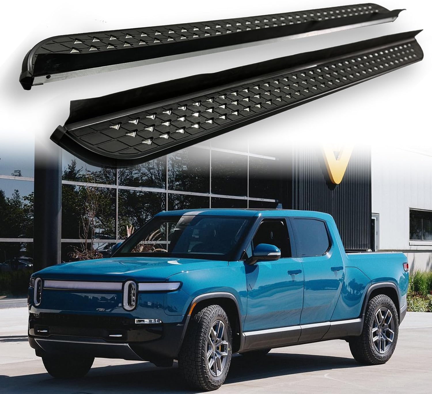 2Pcs Running Boards Side Steps Pedal Nerf Bars Fits for Rivian R1T R1S 2022 2023 2024 Black Nerf Bar